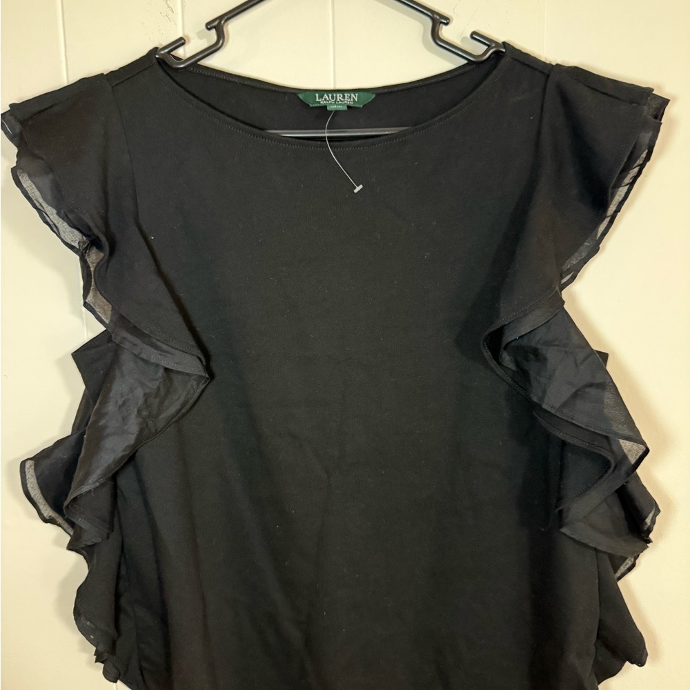 Ralph Lauren Black Ruffle Sleeve Top